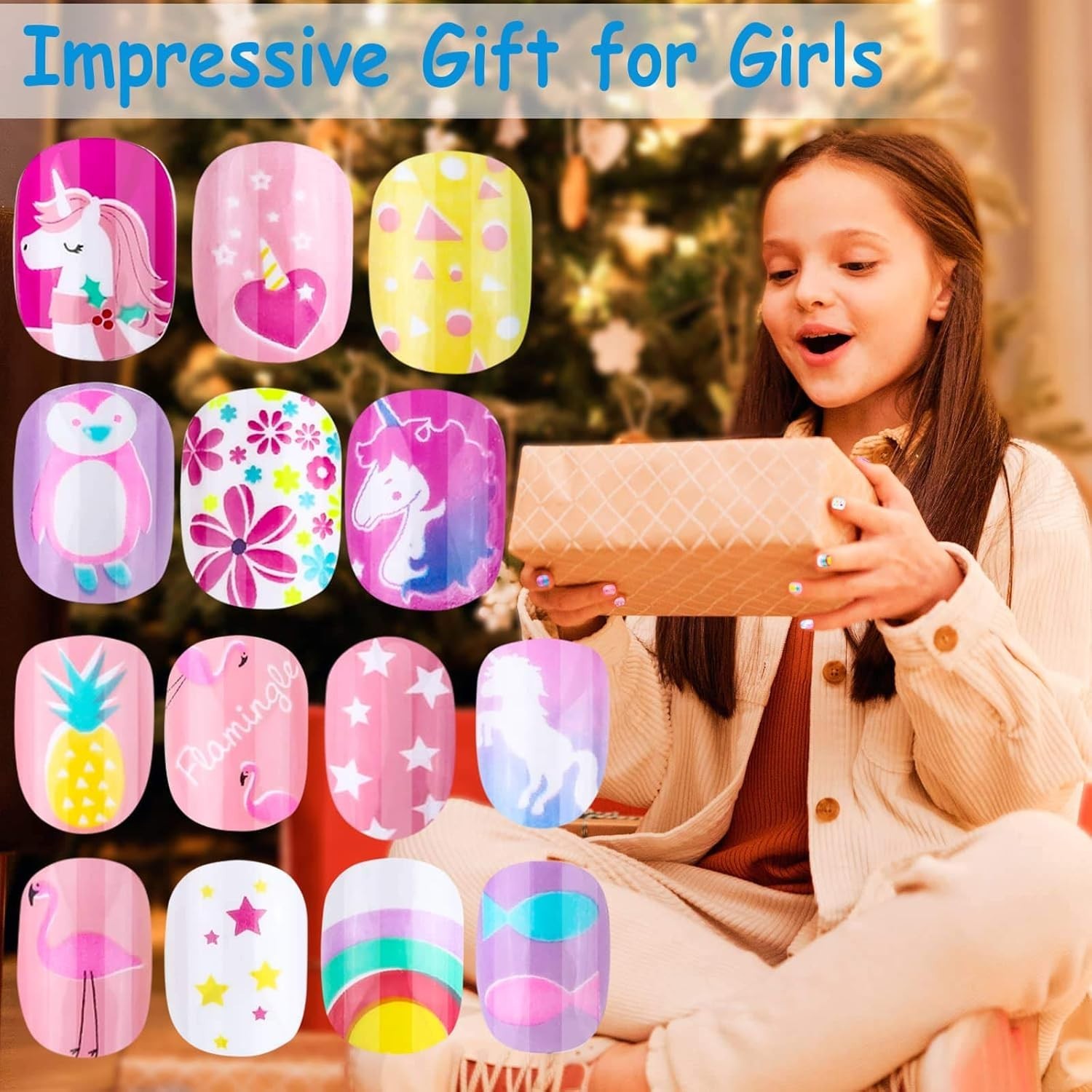 Kids Safe Press-On Nail Set – 144 Full Cover Rainbow Tips for Nail Art Fun