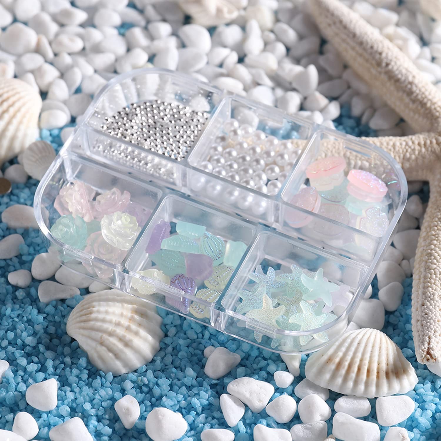 Luminous Nail Decorations – Mixed Flowers Conch Starfish Skull Pearl Glitter …
