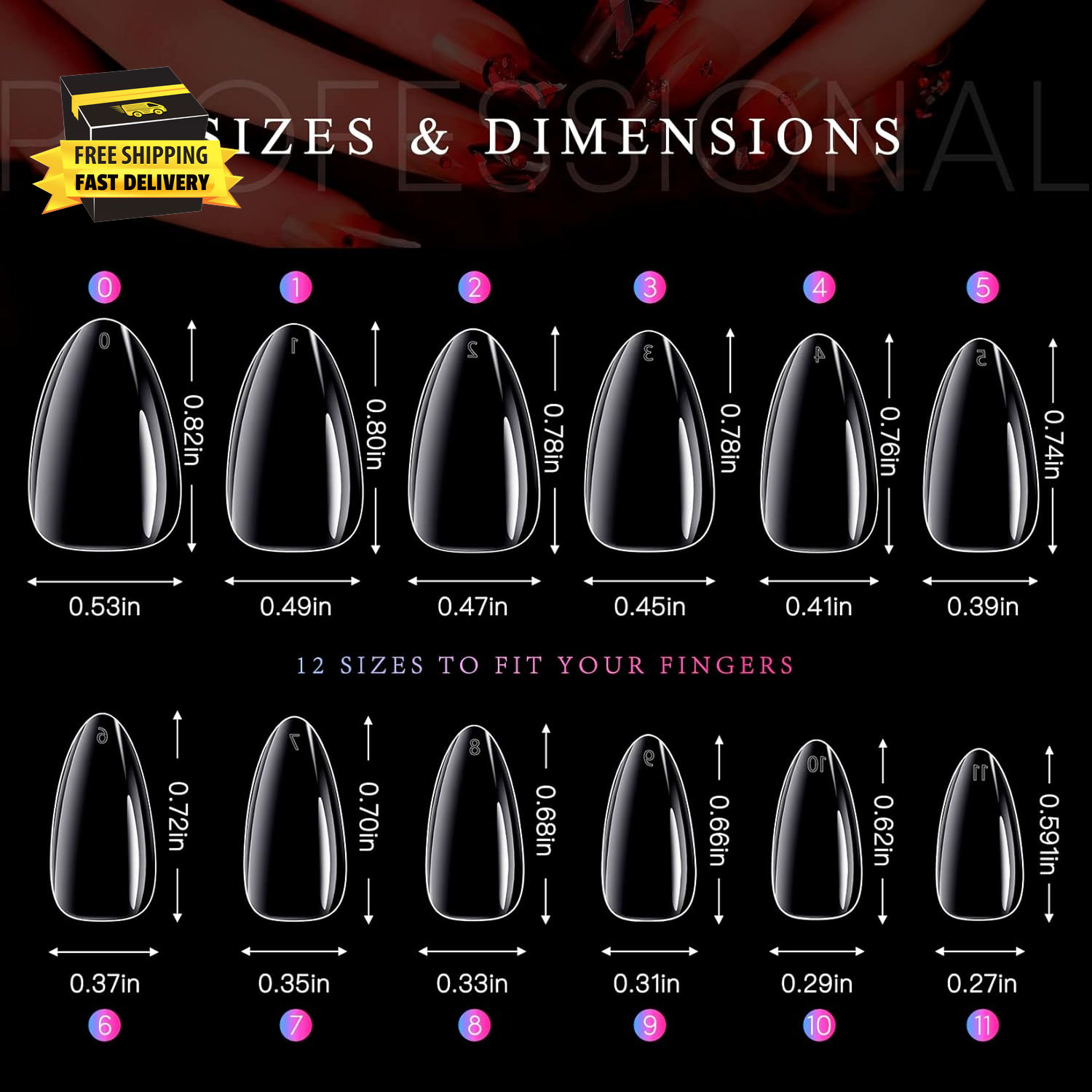 Almond Nails Tips – 240Pcs Clear Fake Tips 12 Sizes Soft Gel False Nails Full Co