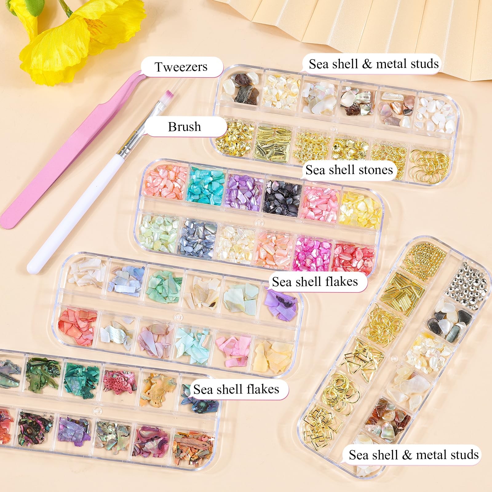 editTime 5 Boxes 3D Nail Art Crushed Sea Shell 7 Piece Set, 2-sea shell kit