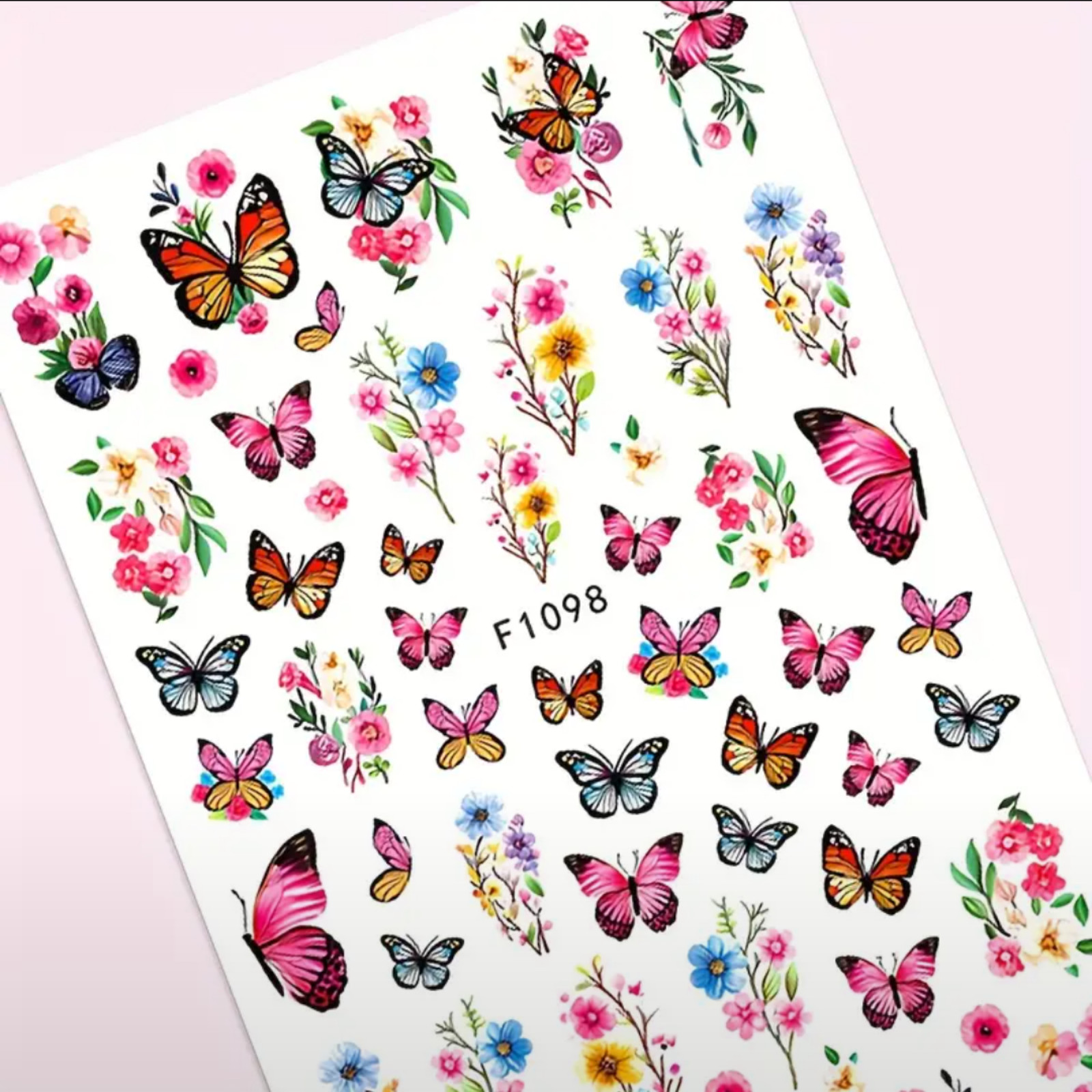 3D Spring & Summer Fresh Colorful Floral Butterfly Nail Art Stickers, Glossy Fin