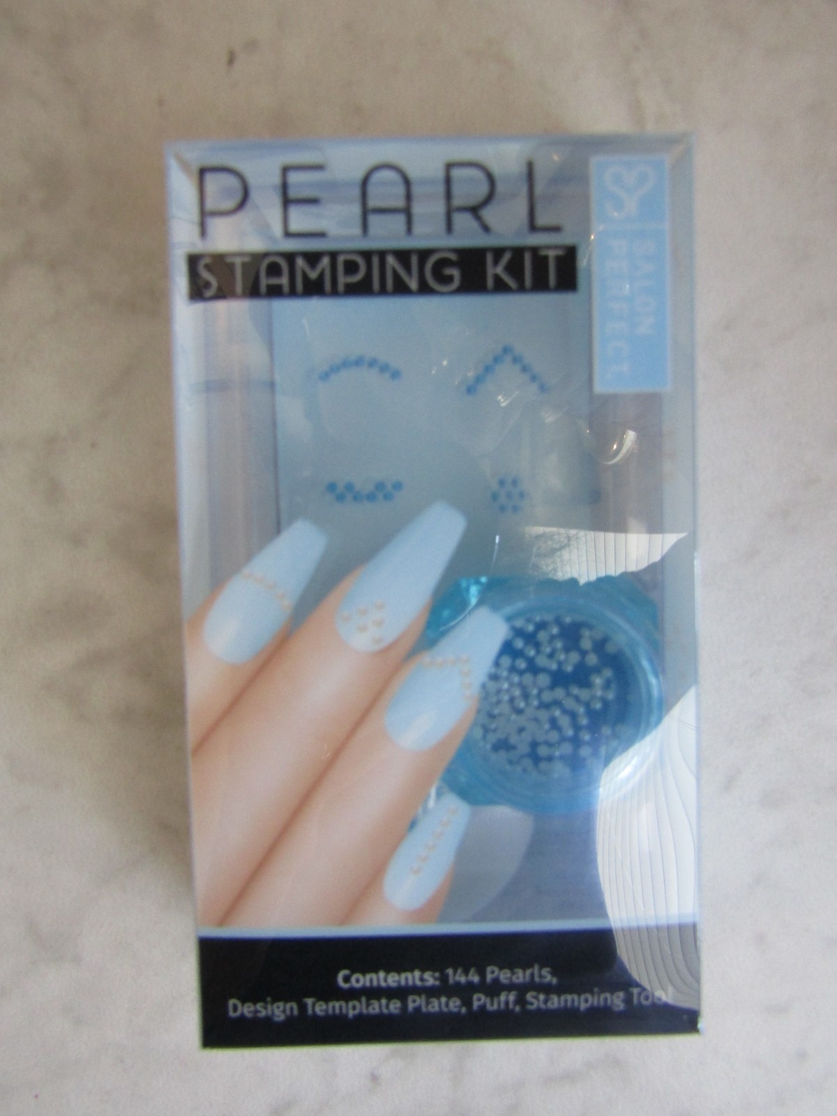 NIB Salon Pearl Perfect Stamping Kit Sparkle Blue, Pearls, Plate Puff, Tool