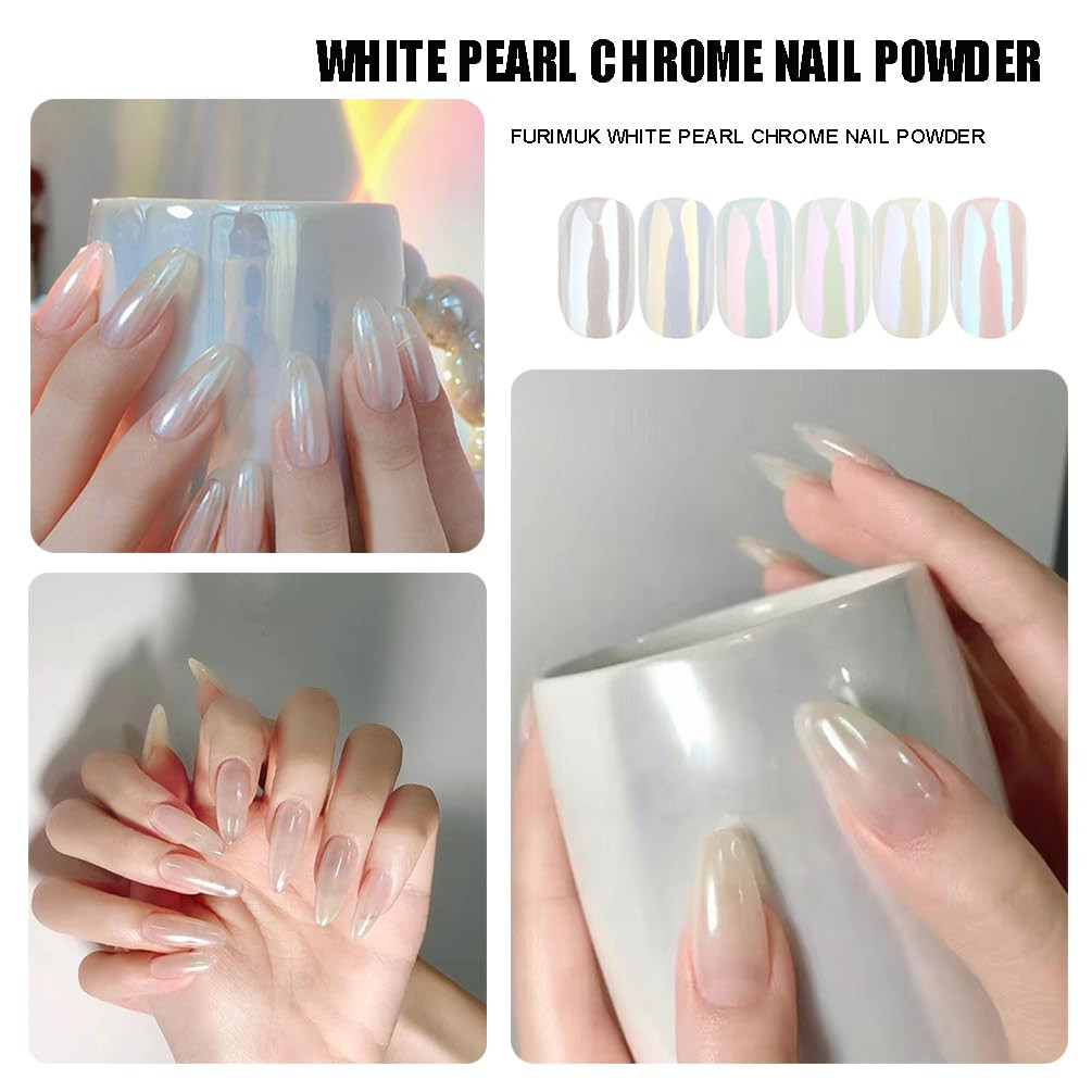 2 Boxes of White Pearl Chrome Nail Powder – Aurora Magic for Dazzling Manicures