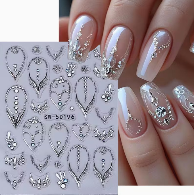 Beautiful Embossed Jelly Necklace Nail Stickers 3D Pattern Easy ApplyLongLasting