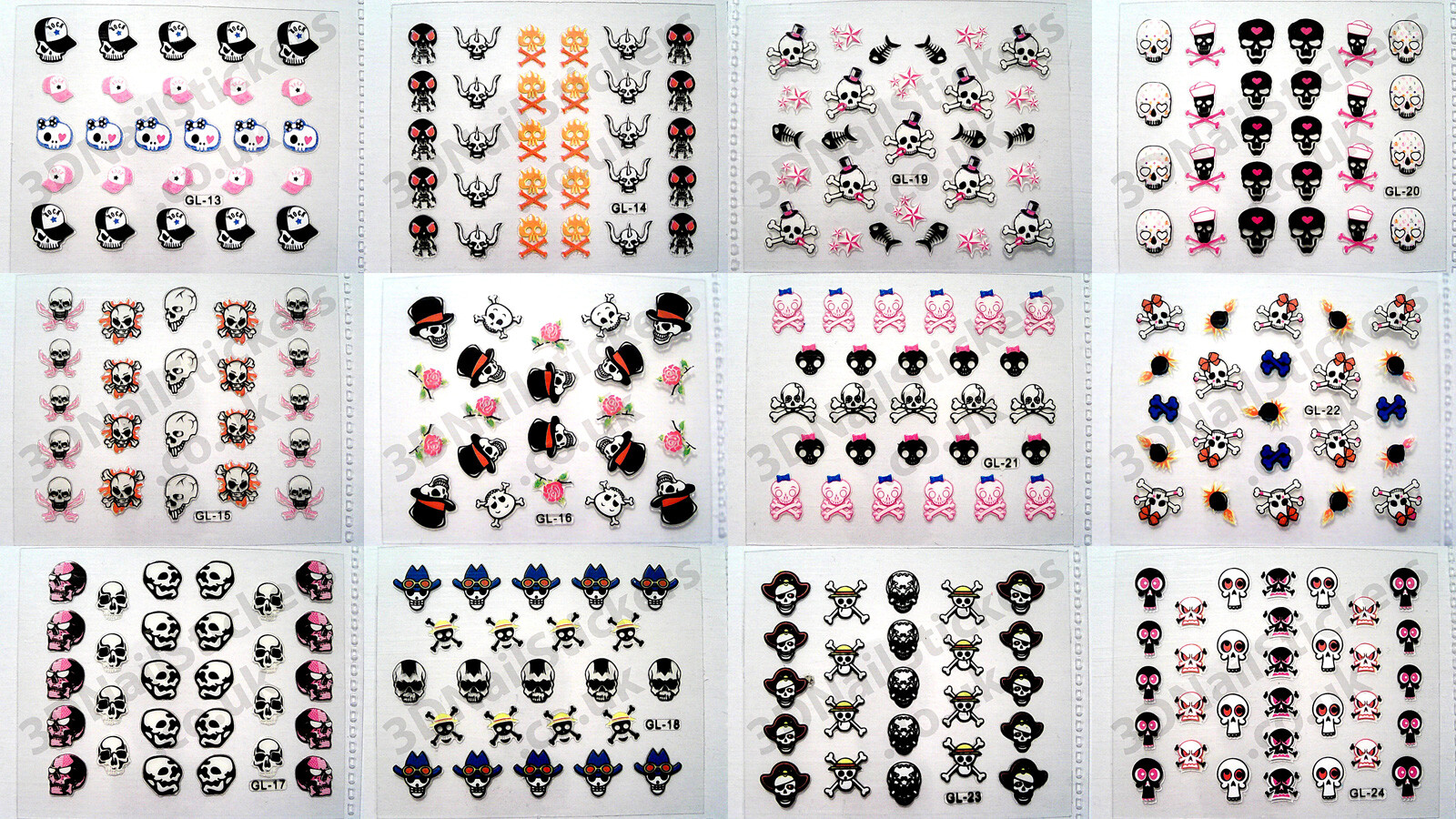 Halloween 3D Nail Art Stickers Pumpkins Ghosts Bats Cats Skulls Cross Bones etc
