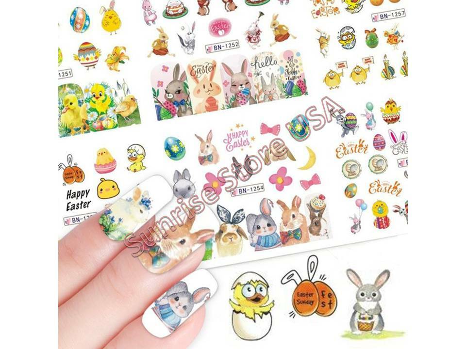 Nail Art Water Transfer Sticker Cute Easter Bunny Egg Decals Manicure Decoration