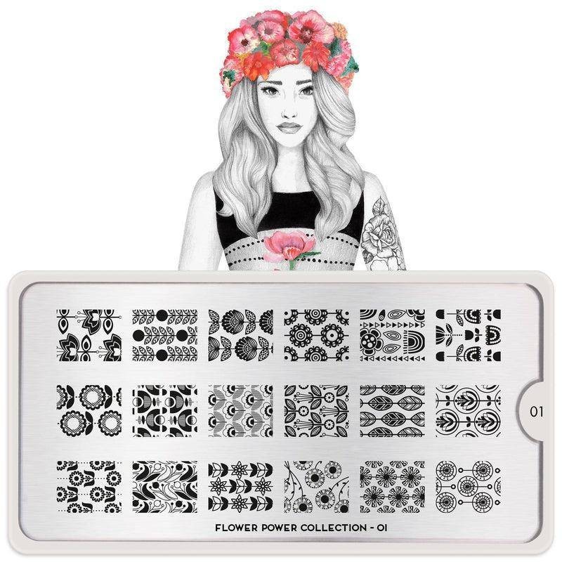 MoYou London Flower Power 01 Nail Stamp Plate Floral Leaf Vine Garden Rainforest