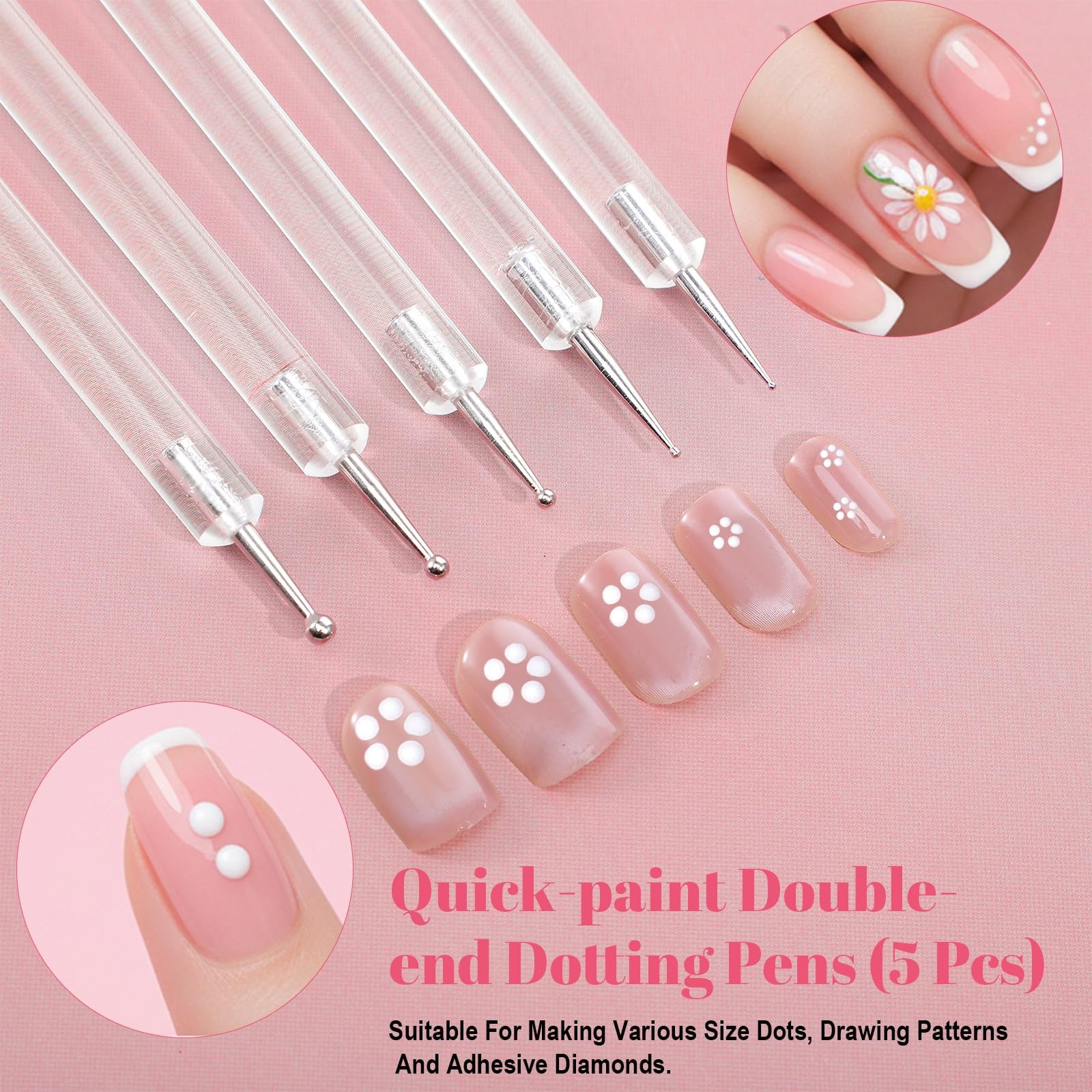 Dotting Tools Nail Art Pe, Nail Art Tools, 5 PCS 5 Size Quick Paint Double En…