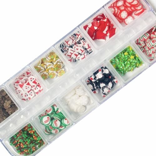 2 Boxes Christmas Nail Art Slices, 3D Xmas Polymer Clay Mini Slices christmas