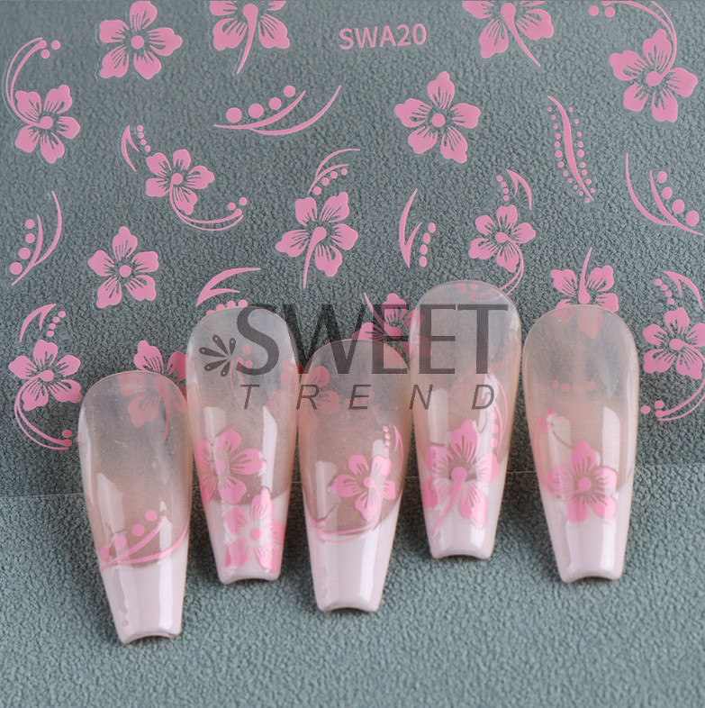 4pcs Hibiscus Nail Stickers Hawaiian Flower Vine Floral Decal Manicure Peel NS32