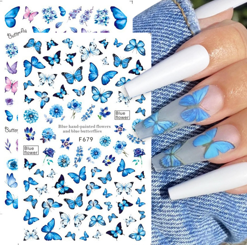 3D Nail Stickers Decals Butterfly Rose Love Flower Cheetah Print Decoration NH20