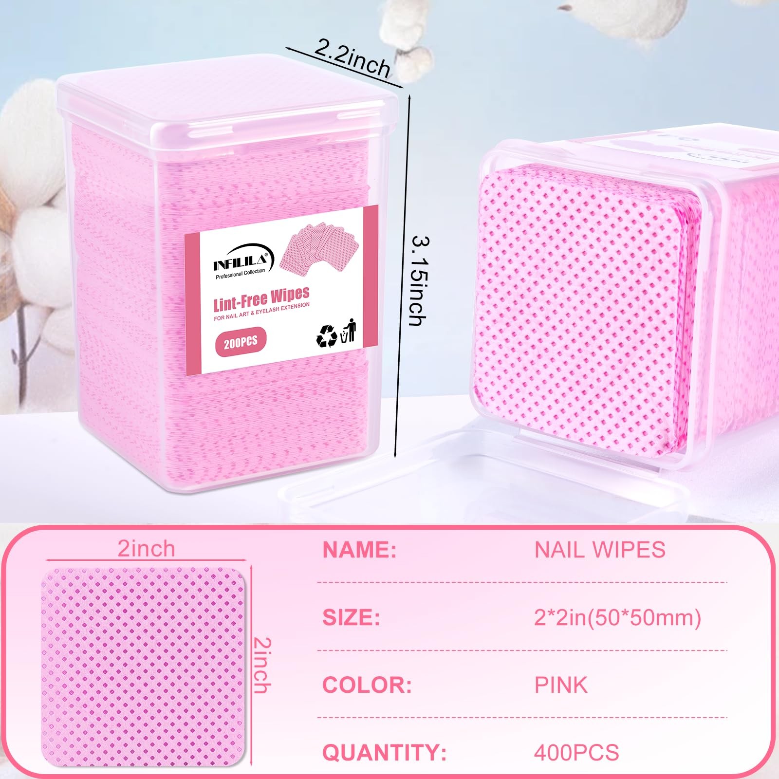 NXJ INFILILA Lint Free Nail Wipes, 400PCS Polish Remover Wipes