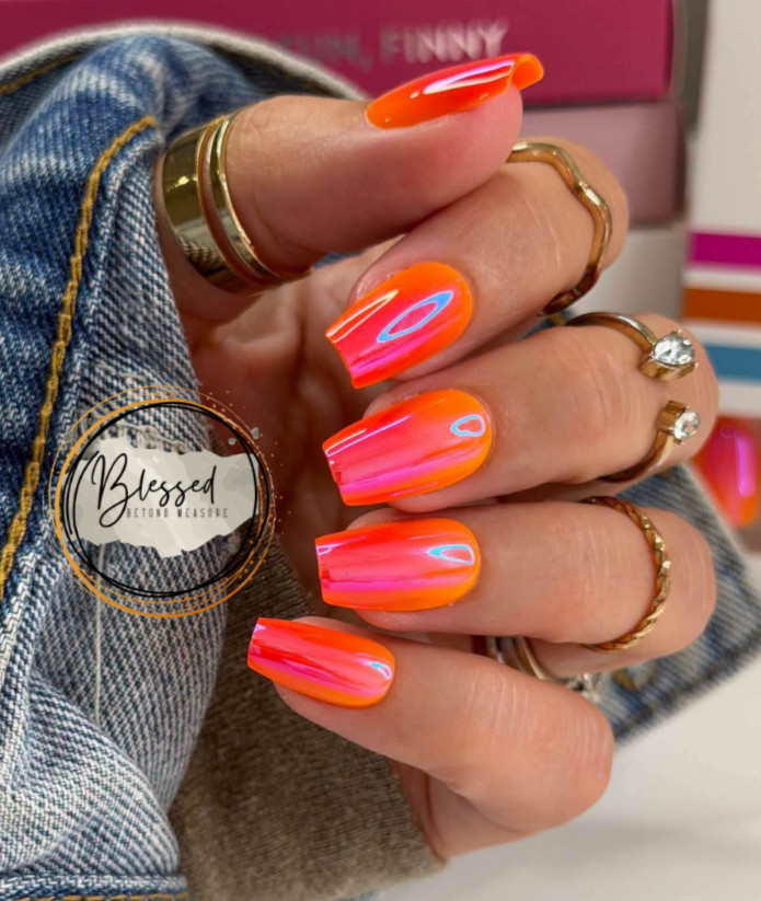 Red Aspen Press On Nails- Loyal Lala-Medium Coffin Holographic Ombre