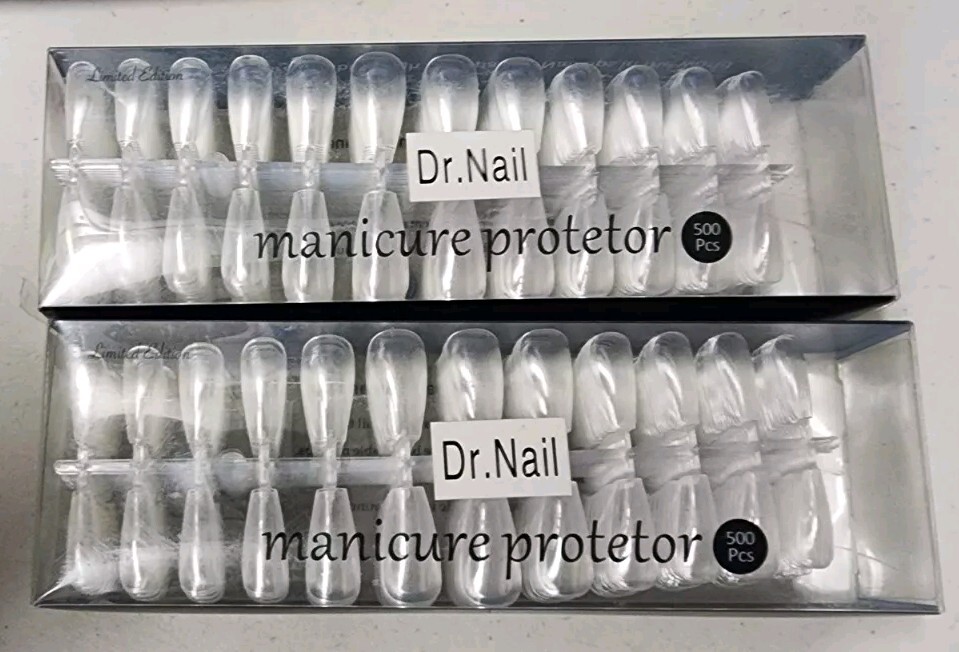 Dr. Nail Manicure Protector Fake Acrylic Nail Tips 1000 Pcs (2x 500) Medium
