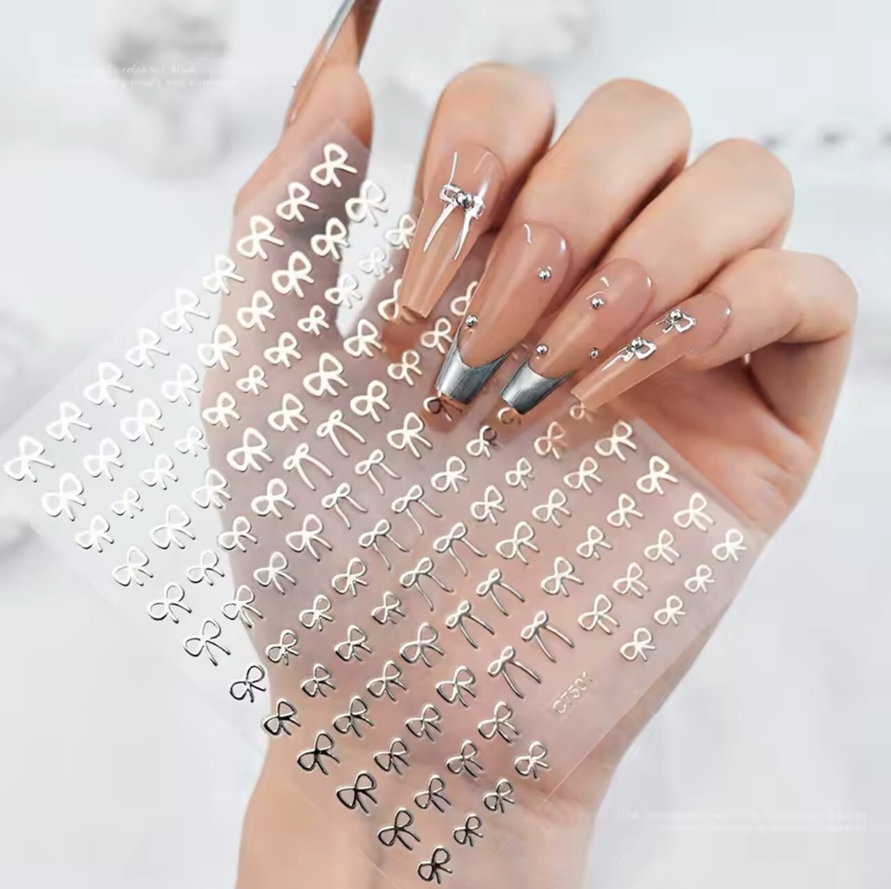 Minimalist Bow Nail Art Stickers Black White Gold Silver Red Ribbon Gel Nail