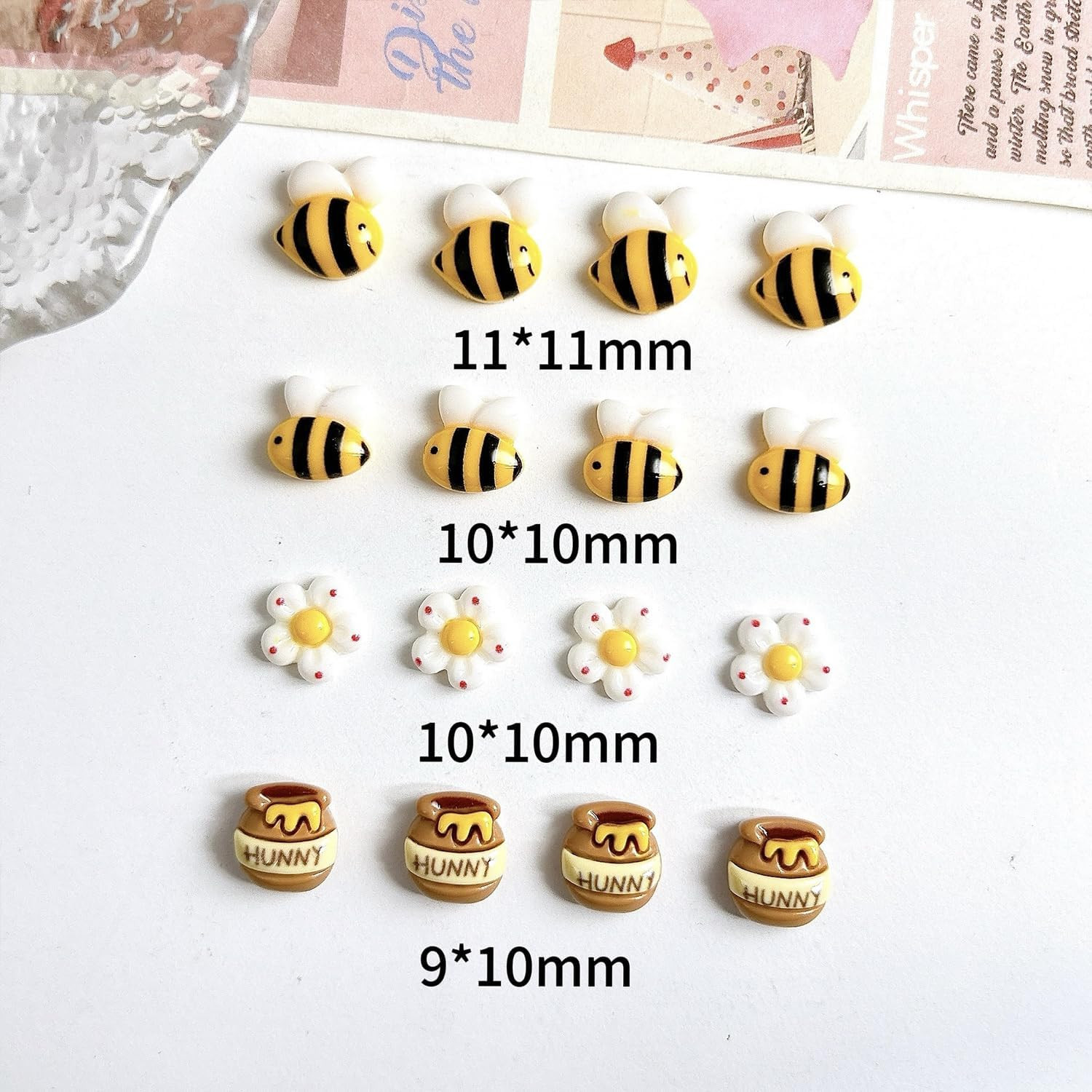 20 Pcs Cartoon Bee Nail Charms for Nail Art Cute Flower Nail Charms Resin