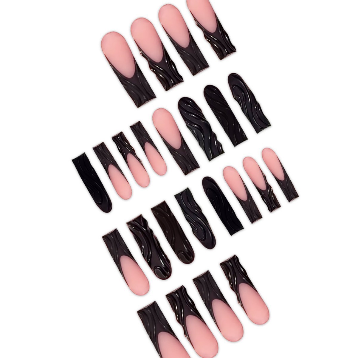 24Pcs Black 3D Irregular Stripe Square Removable Press On Nails