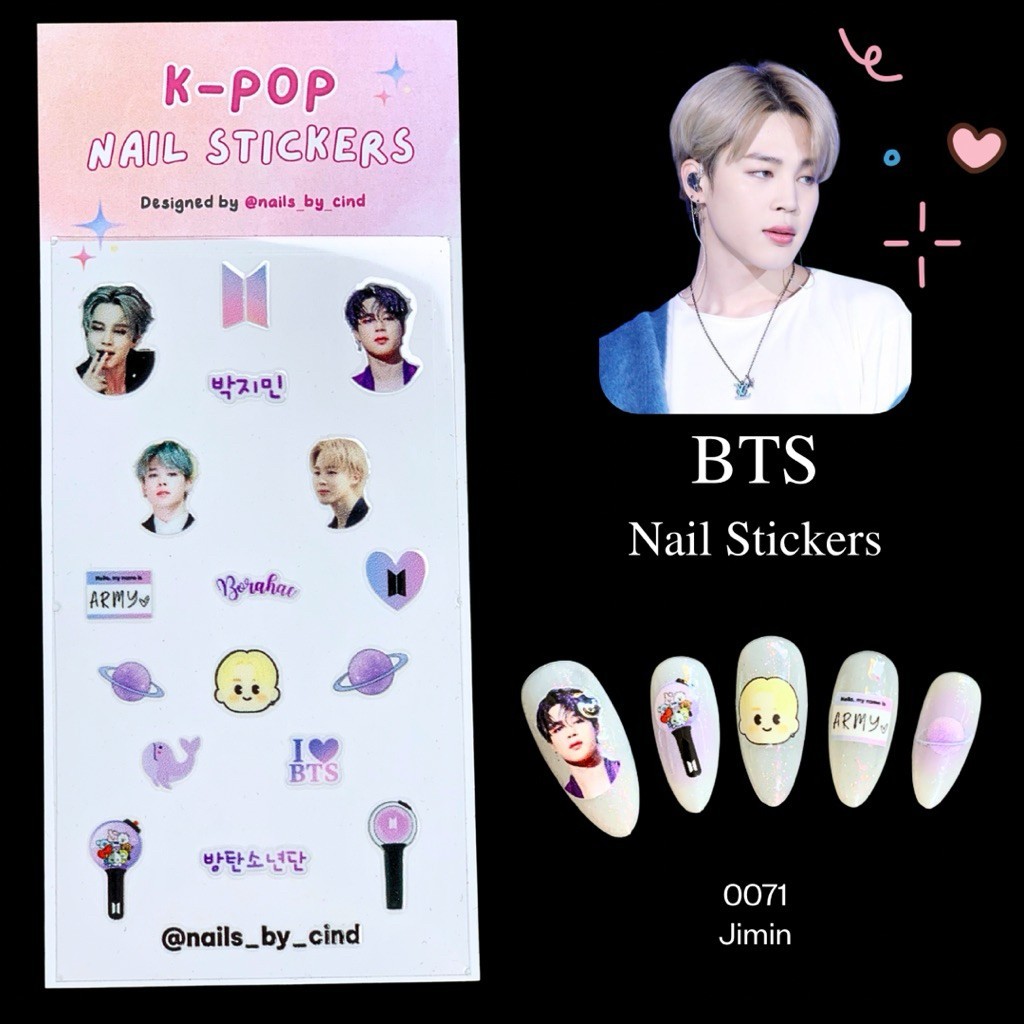 BANGTAN SOYEON DAN BTS ARMY PURPLE KPOP NAIL STICKER FAN MADE KOREA JUNGKOOK Z10