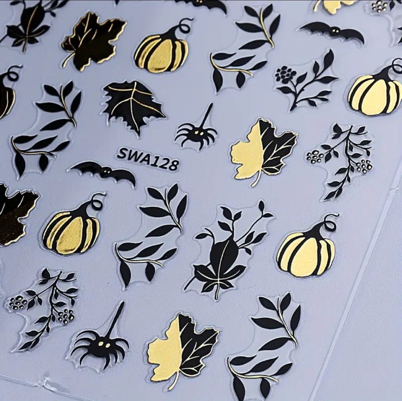 Halloween Nail Art Stickers Pumpkin Spider Bat Leaves Gold Silver DIY SWA128