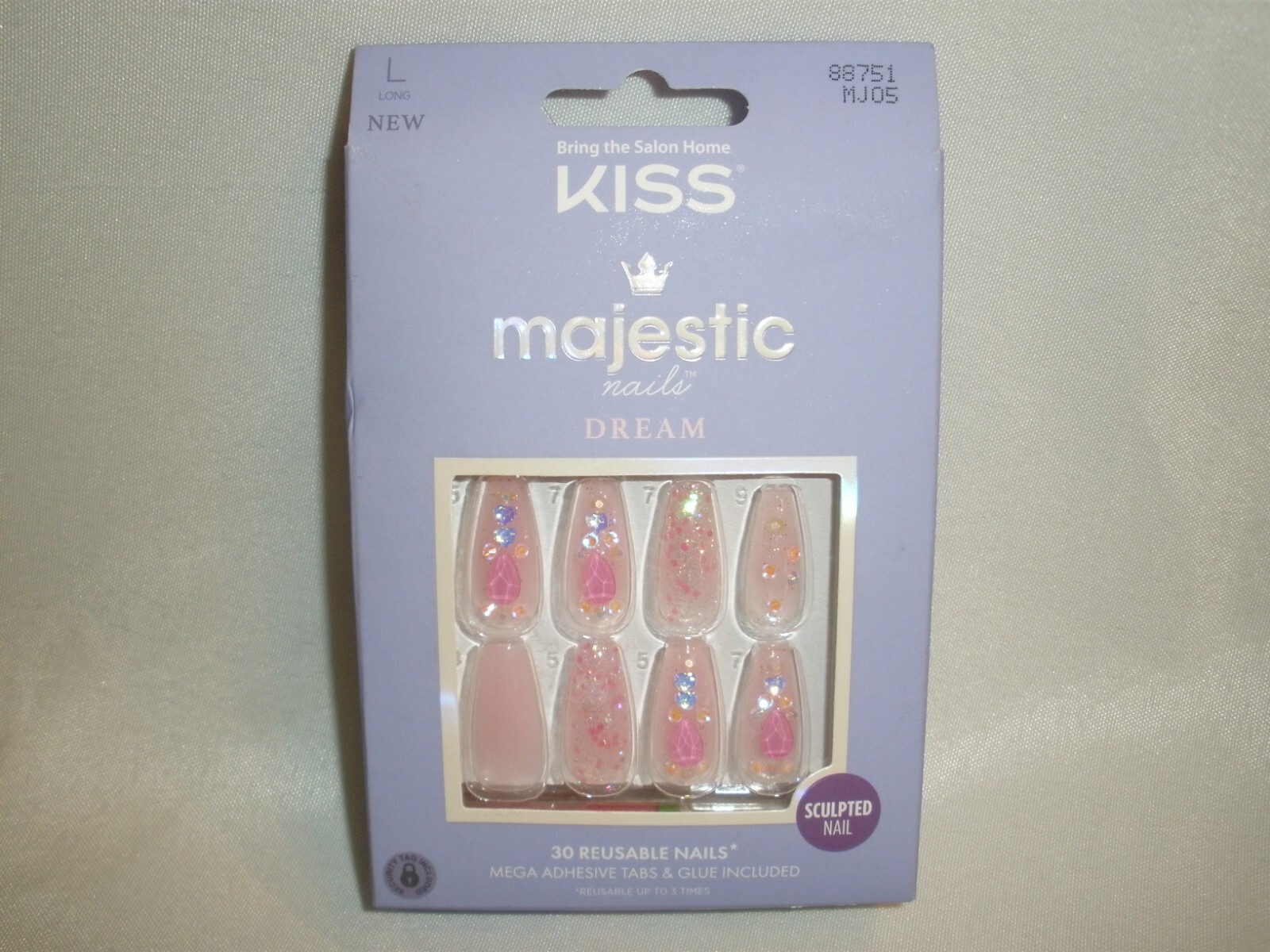 New KISS majestic nails DREAM Sculpted Long Pink Sparkly Gem Nails MJ05