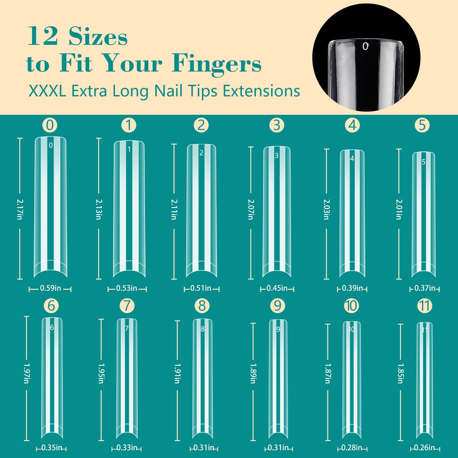 LIONVISON 3XL Square Nail Tips: No C Curve Flat 504pcs square with box, Clear