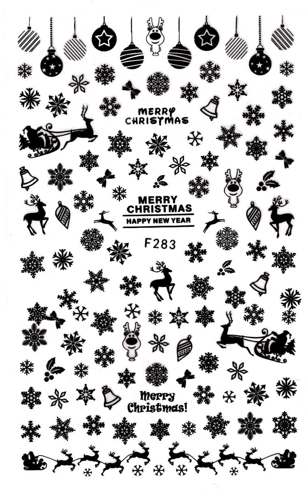 Nail Art 3D Decal Stickers gold snowflakes deer toys merry Christmas F283B