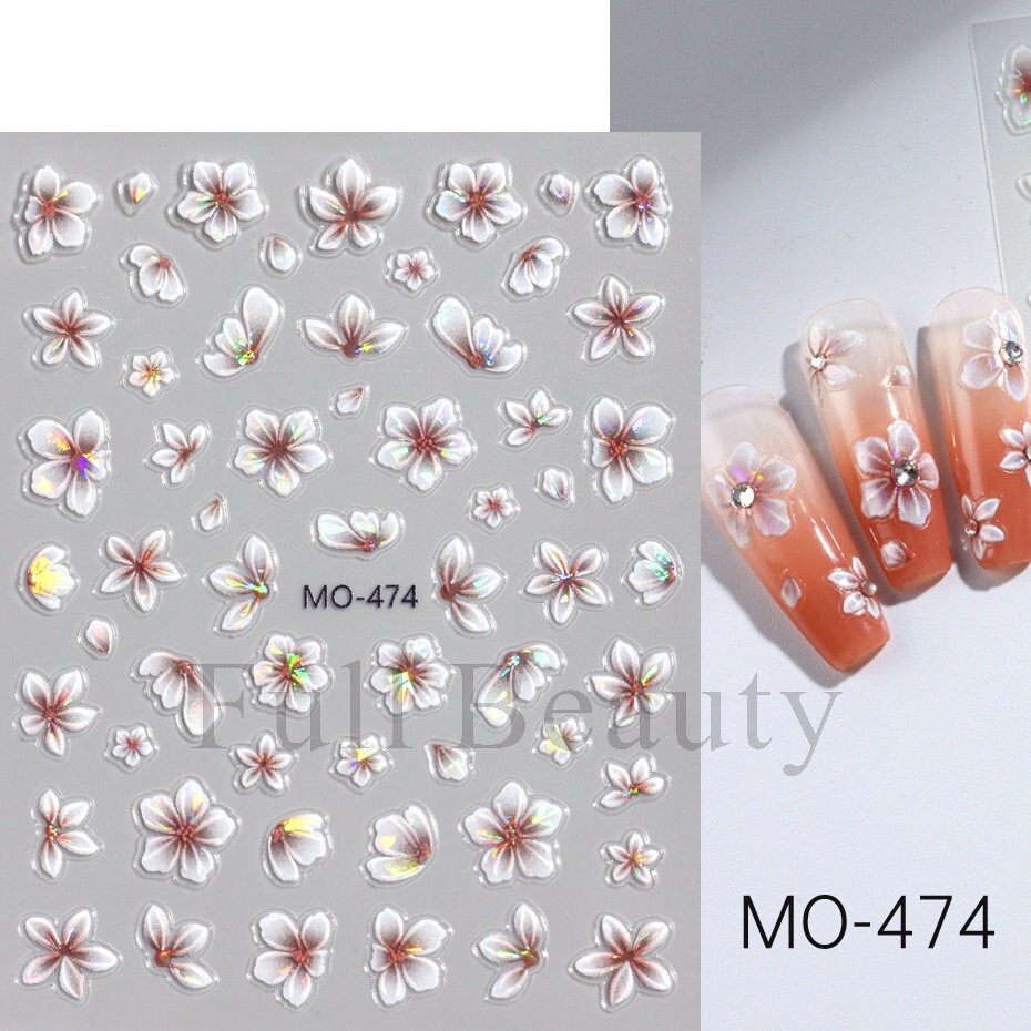 5D Red Pink Flower Camellia Nail Stickers Geometric Floral Butterfly Daisy Decal