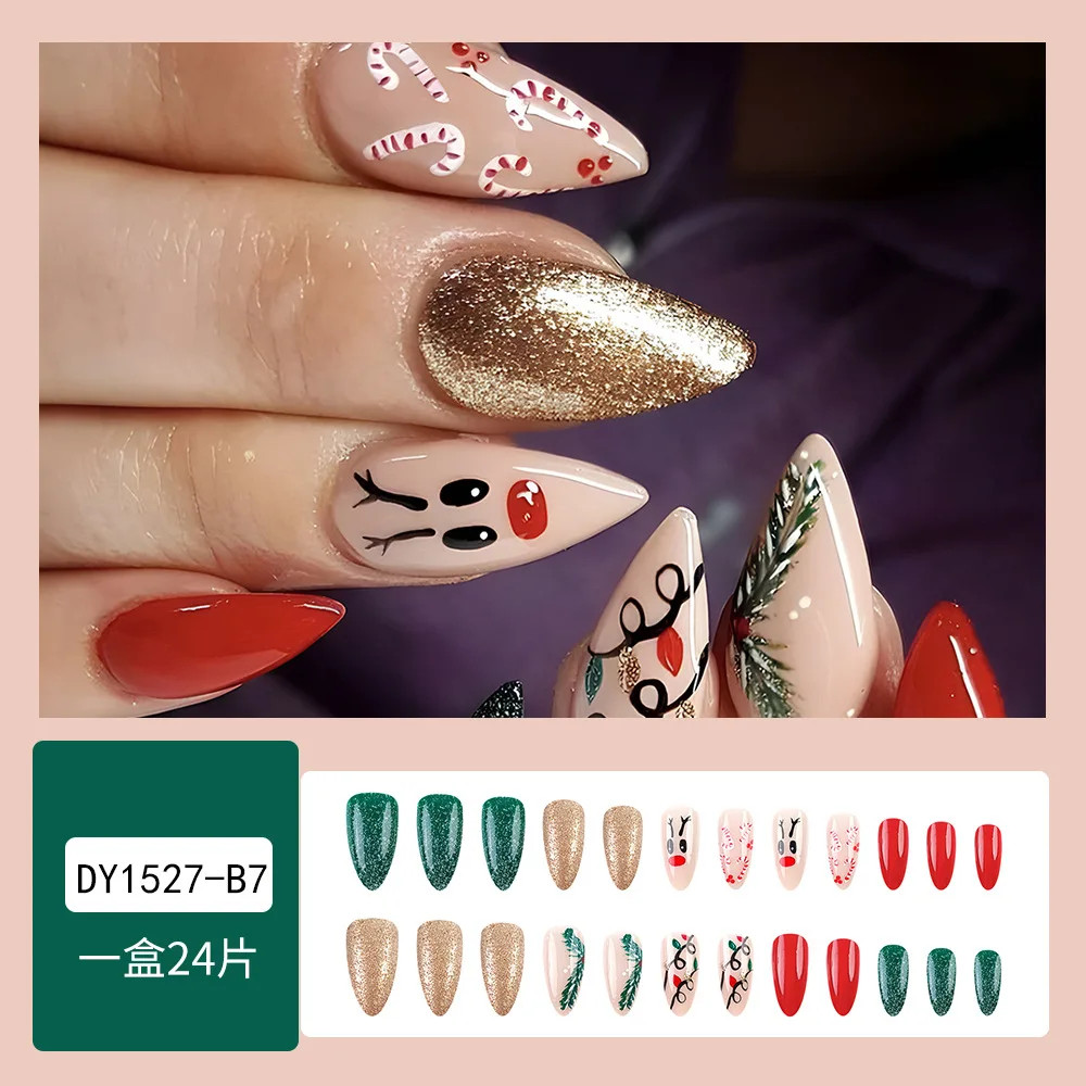 2026 Christmas Red Snow Deer Long Press On Nails
