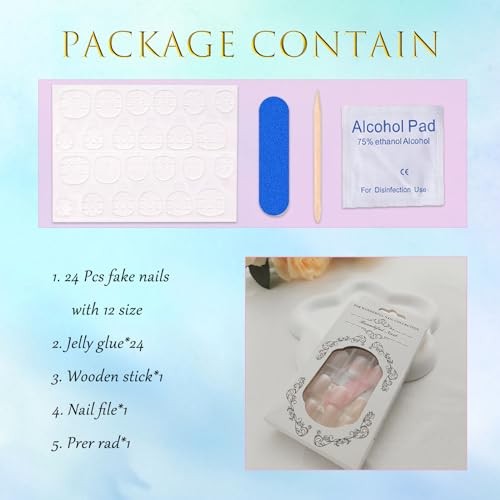 Short Press On Nails Square Nude Ombre Fake Nails for Women Girls 24Pcs