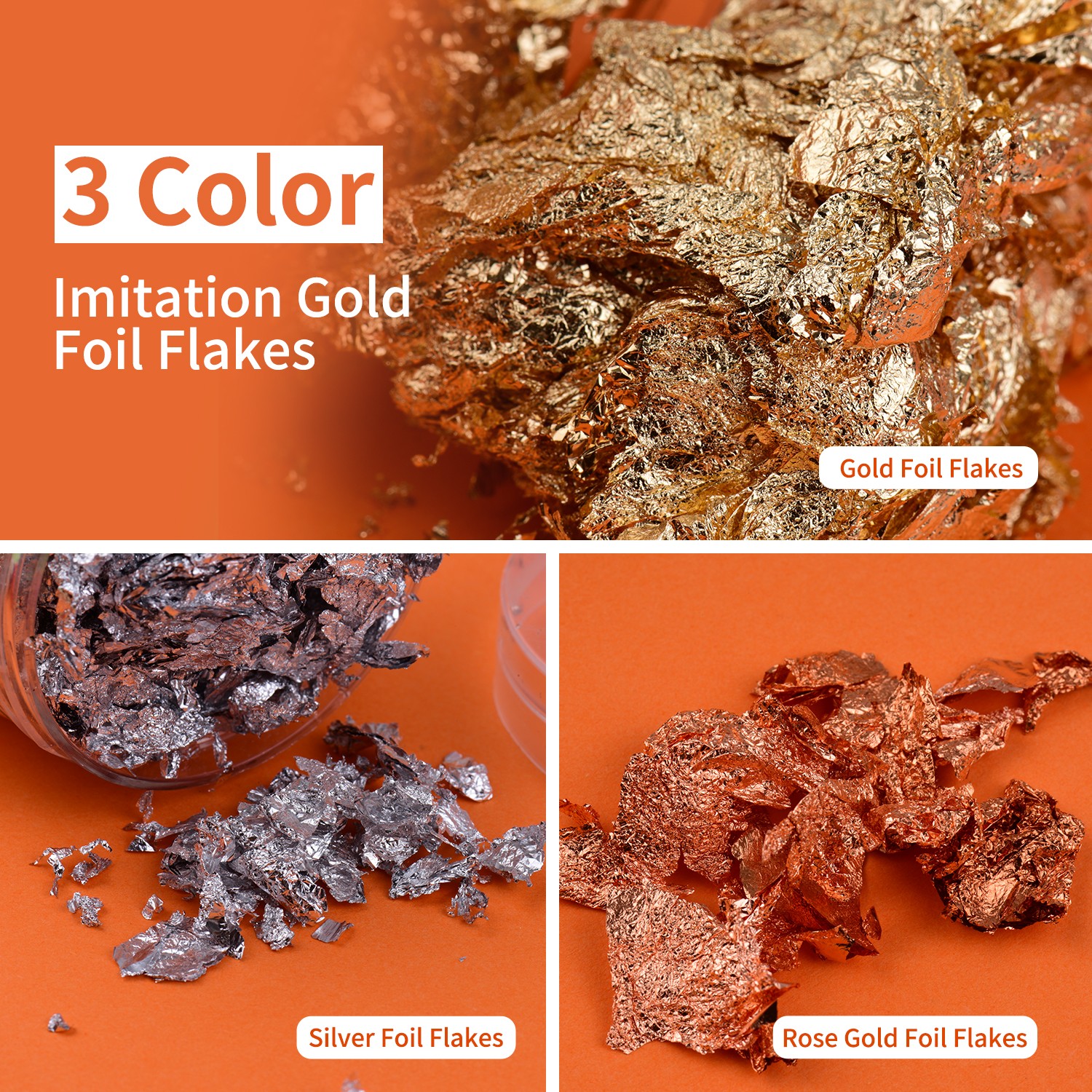 5g Per Color Imitation Gold Foil Flakes 3 Bottles Metallic Foil Flakes For CZDY