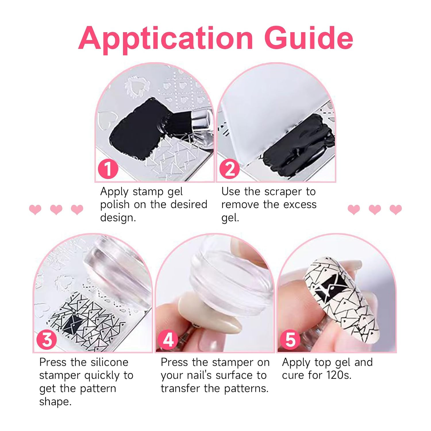 Nail Stamp Gel 8Pcs French Tip Nail Stamp Kit with Black White Color Stamper Gel