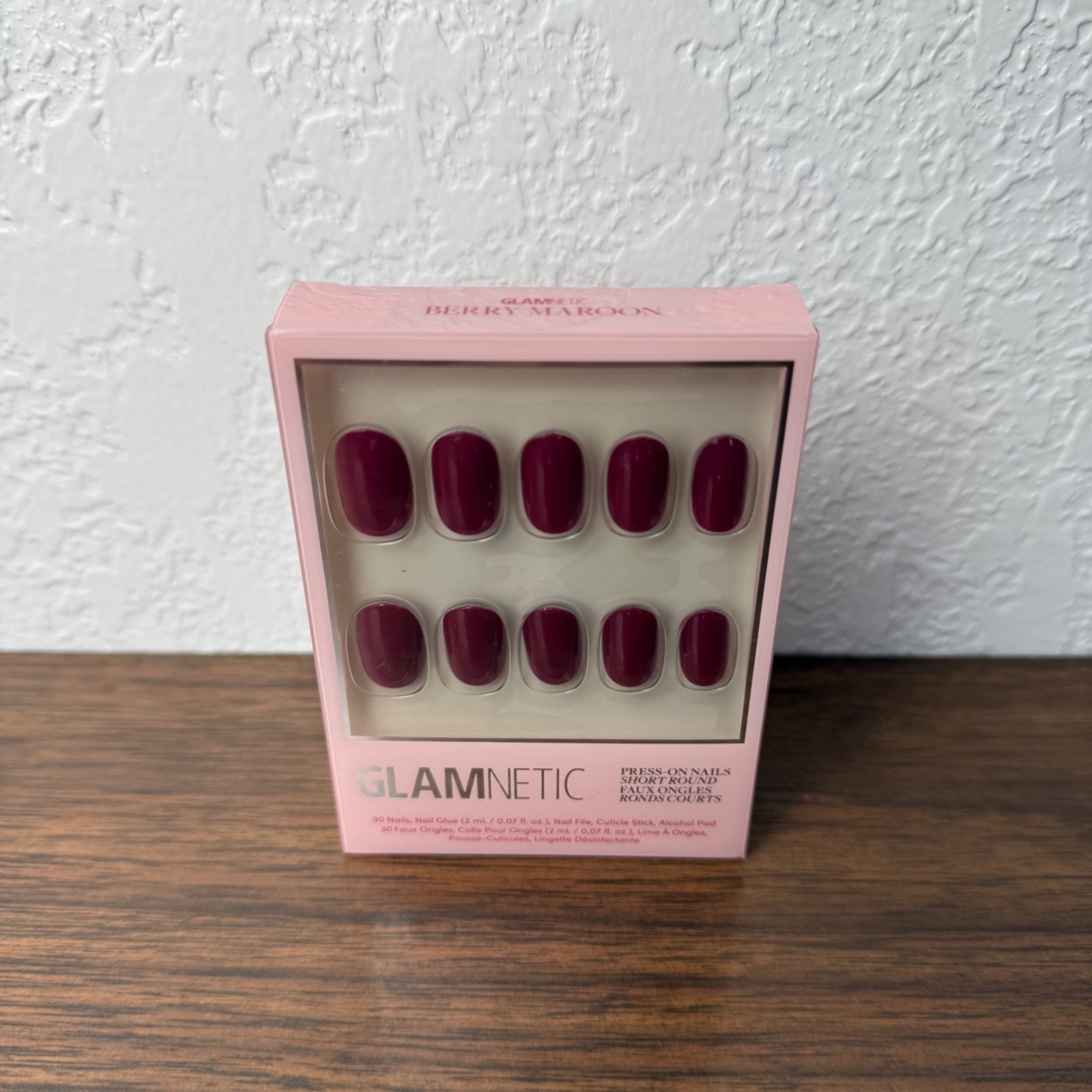 Glamnetic Press On Nails Short Round Shaped Berry Maroon NEW Glue Kit Set Vegan