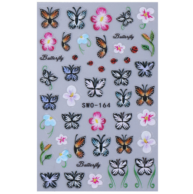 Butterfly Flower Embossed Strawberry Hibiscus Bow Nail Art Stickers Decor NH29