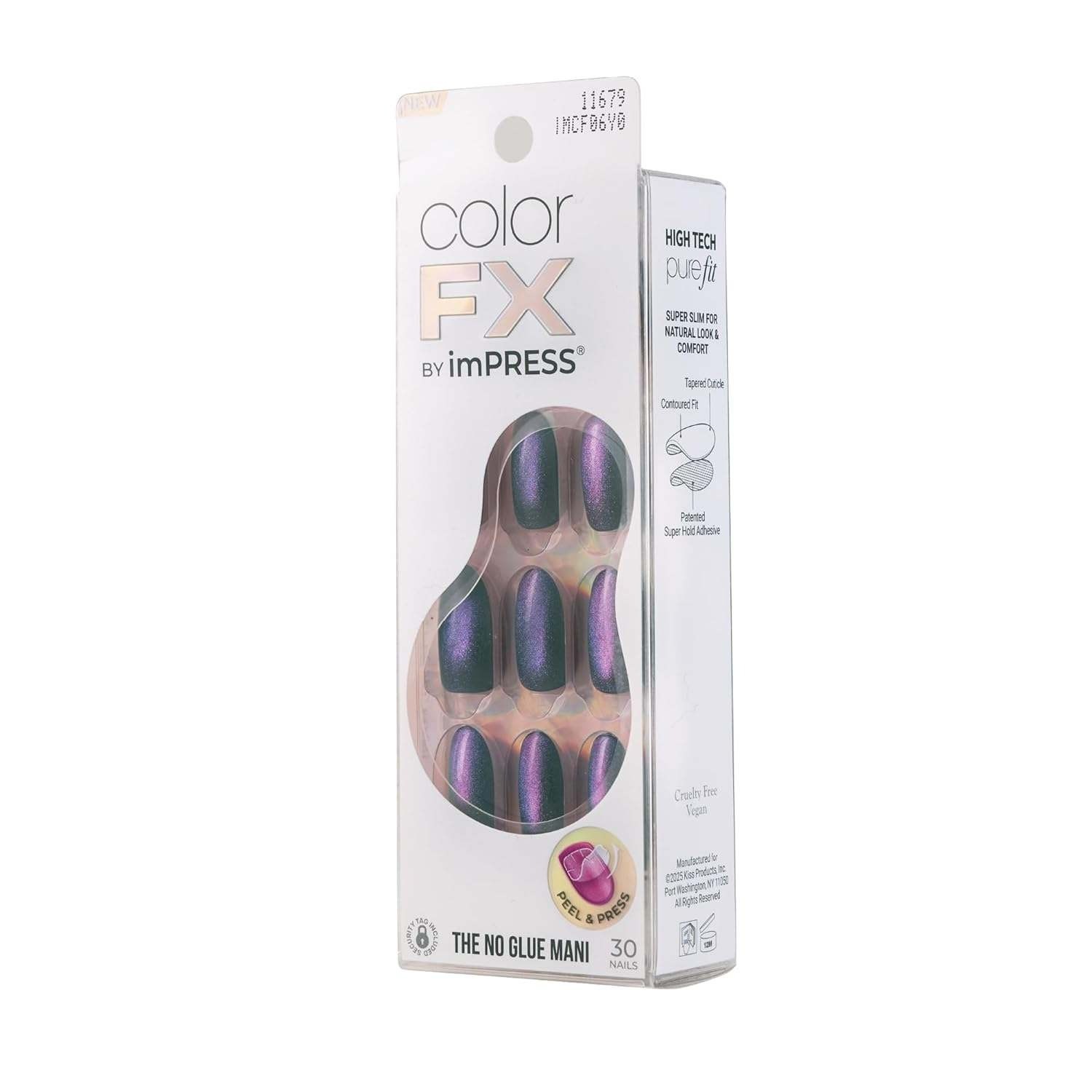 2 pack Kiss imPRESS Color FX Press-On Nails Purple Green Iridescent Free Mind