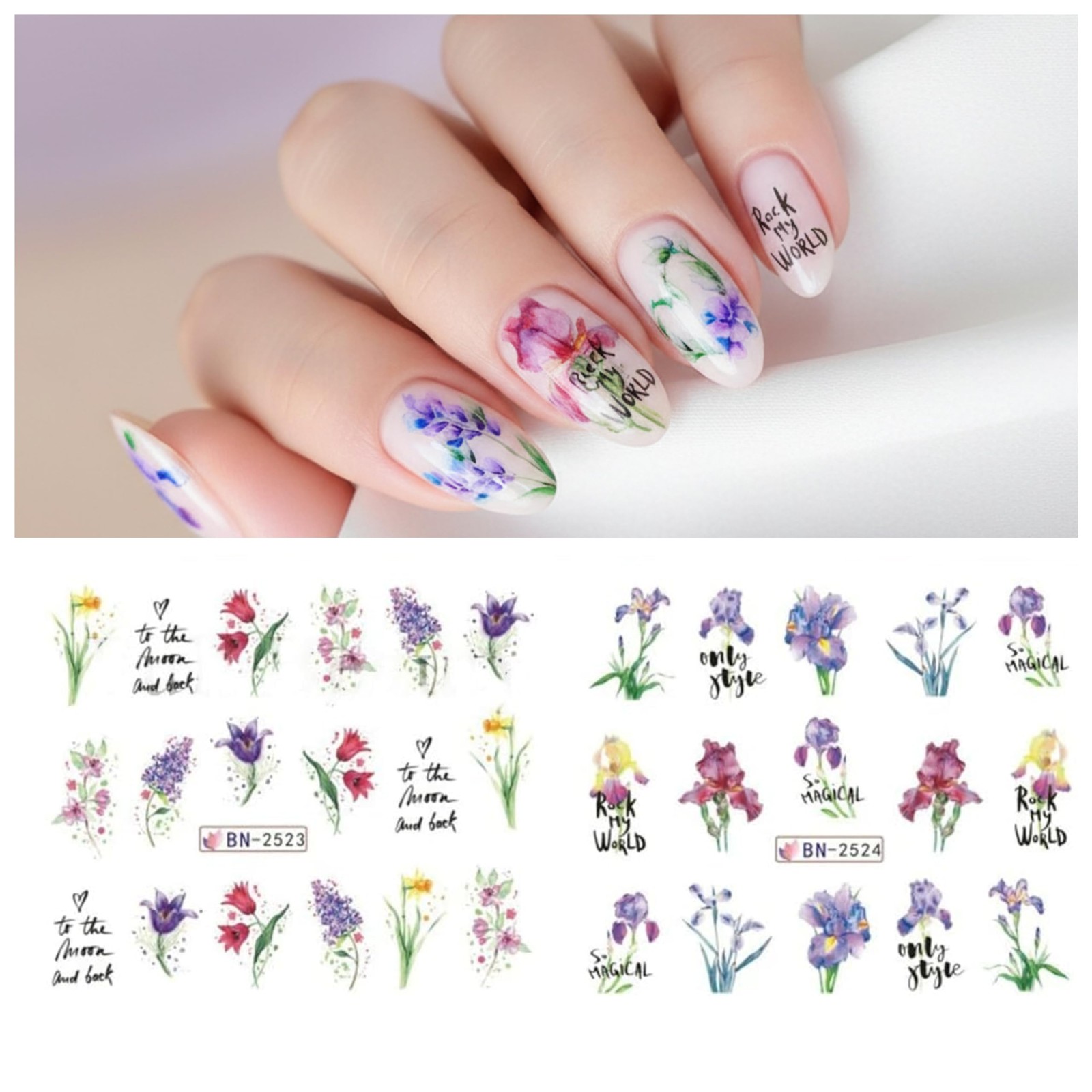 Flower Nail Art Stickers, Flower Nail Decals Water Transfer Nail Art Supplies…