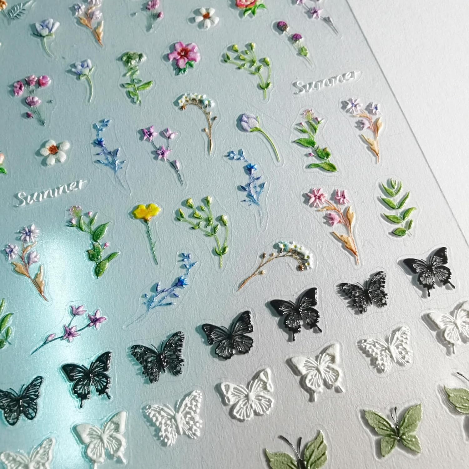 Flower Nail Stickers for Nail Art Decals Charms,5D Embossed Floral Butterfly and