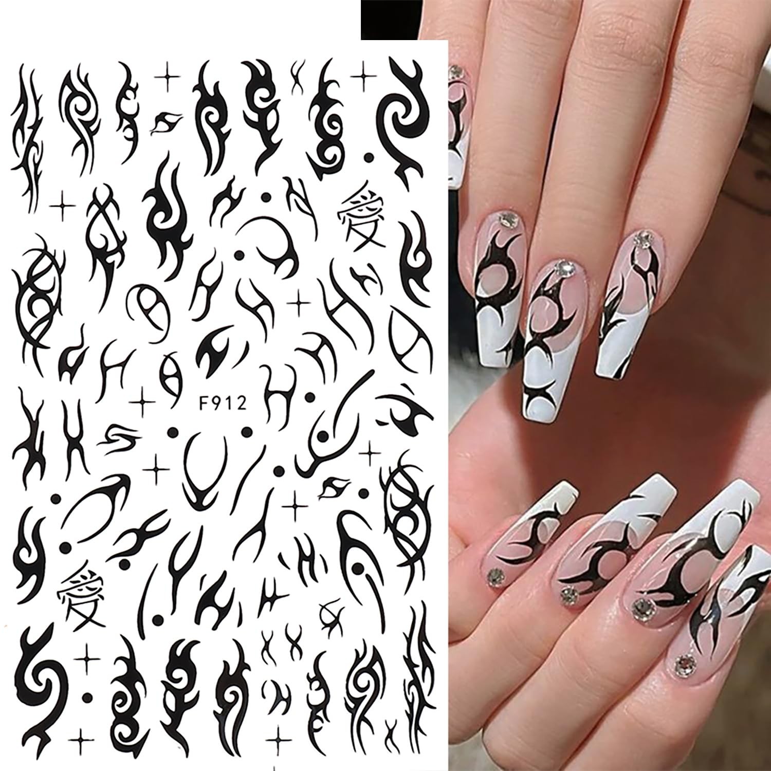 Black Rose 3D -Adhesive Nail Decals – Holographic Snake Sun Stars Eye Art Des…