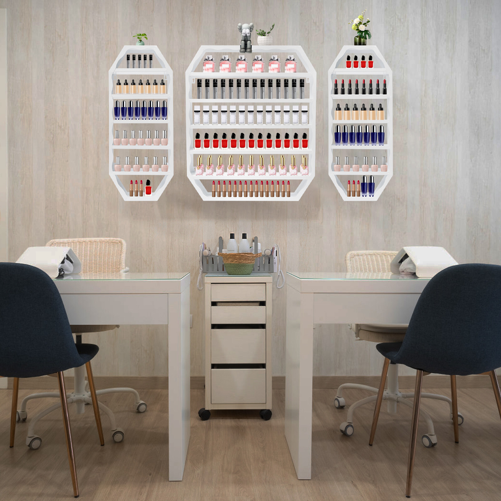 3pcs Nail Polish Storage Racks Wall-mounted Metal Multi-tiers Display Rack White