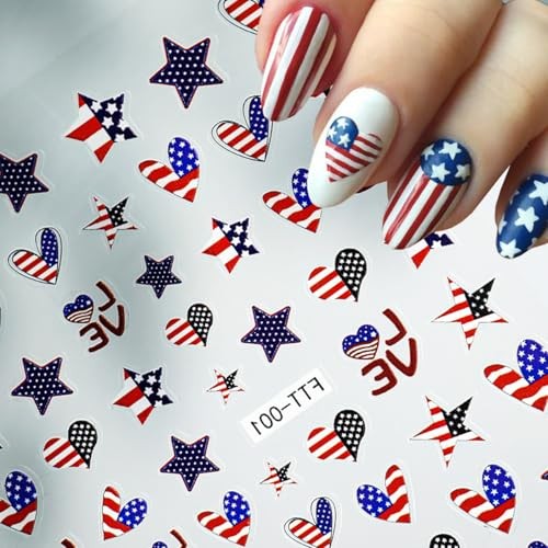 4th of July Nail Art Stickers Star Heart America Flag Patriot Nail style1