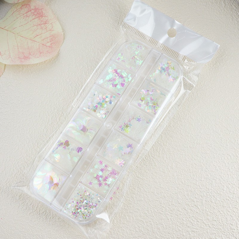Glitter Nail Art Sequins 12 Grids Butterfly Star Heart Circle Shapes DIY Decor