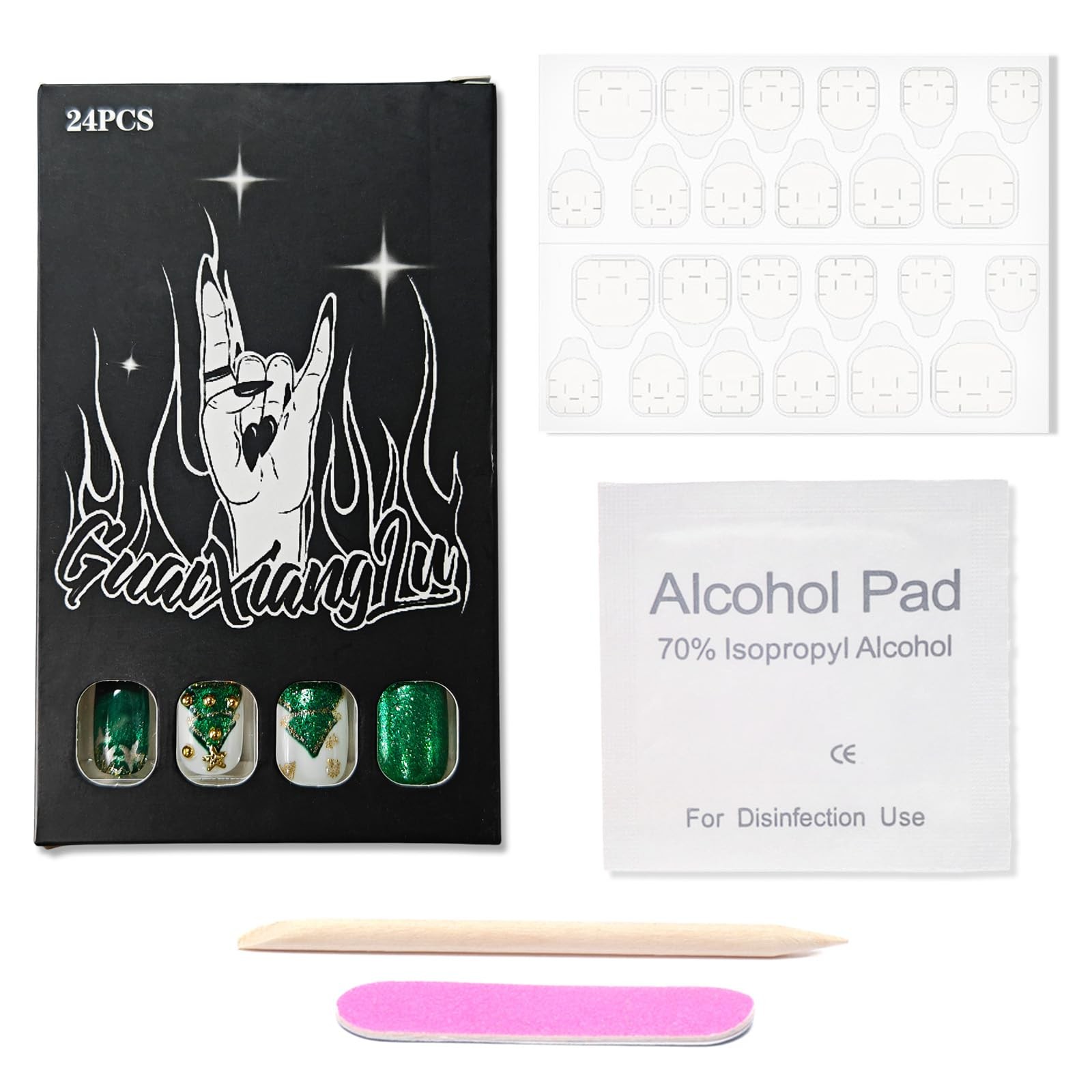 Christmas Press on Nails Medium,Green Square Fake Nails | 3D Christmas Tree &…