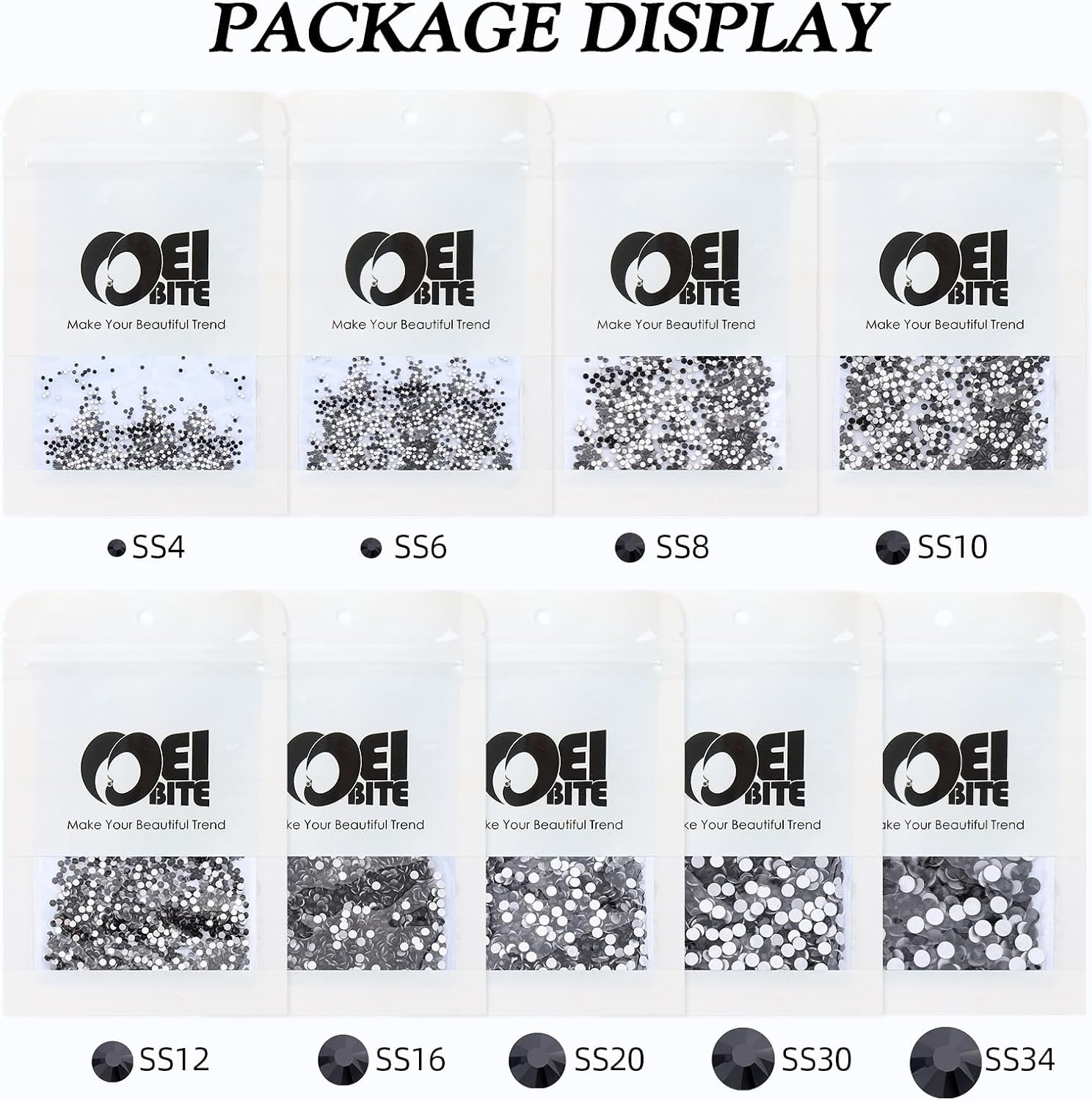 Black Flatback Rhinestones, Glass Rhinestones for Nail Art and Craft, Glue Fix,