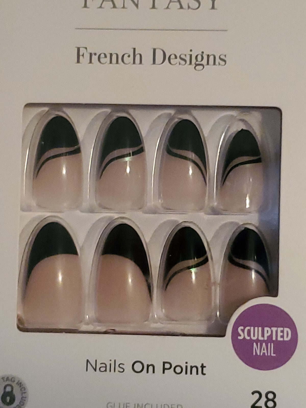 KISS-VOGUISH-FANTASY-FRENCH DESIGNS-88748 FV12-MEDIUM LENGTH-BLACK TIP/NEW/BOXED