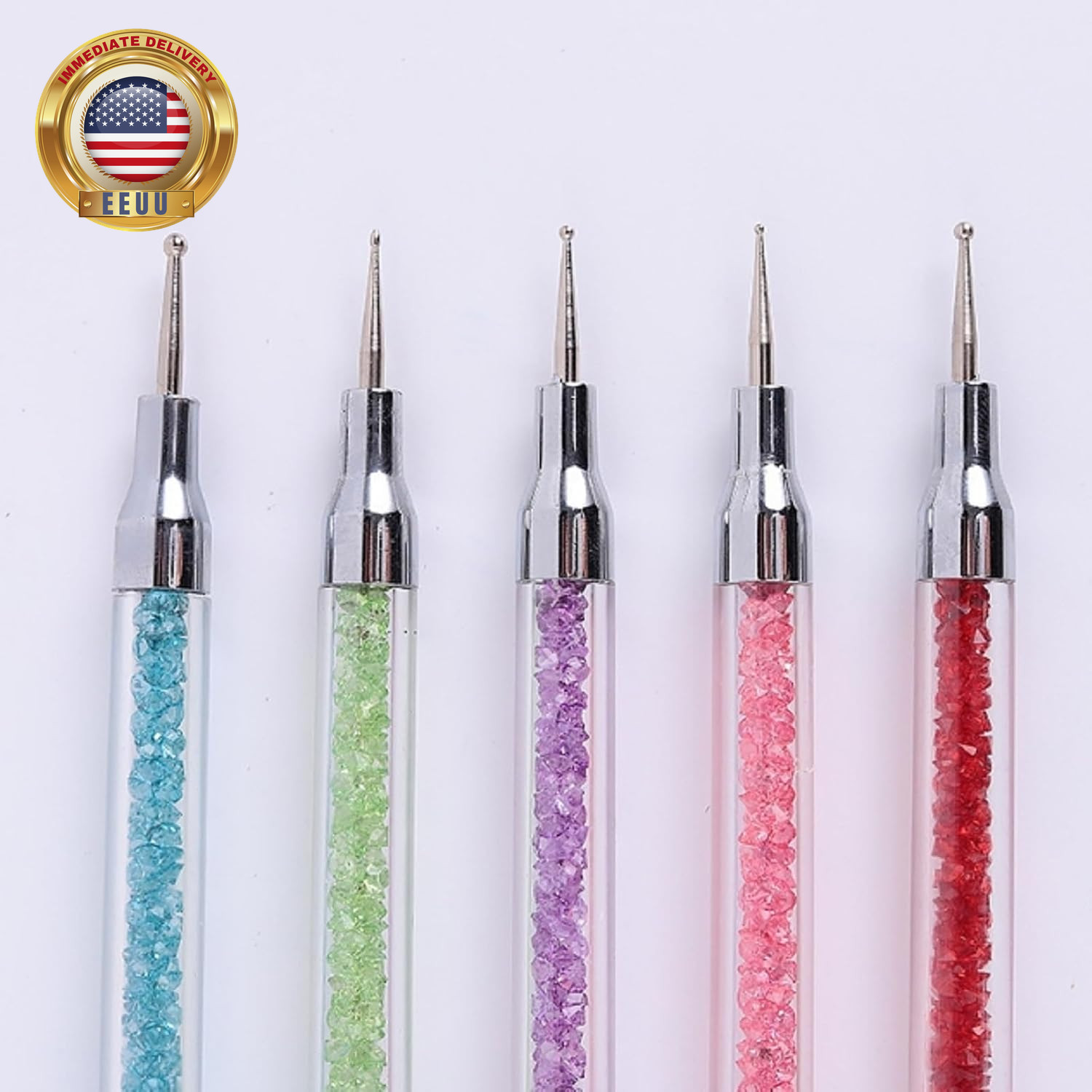 5PCS Double Ended Silicone Nail Polish Brushes with Steel Carving Drawing Dottin