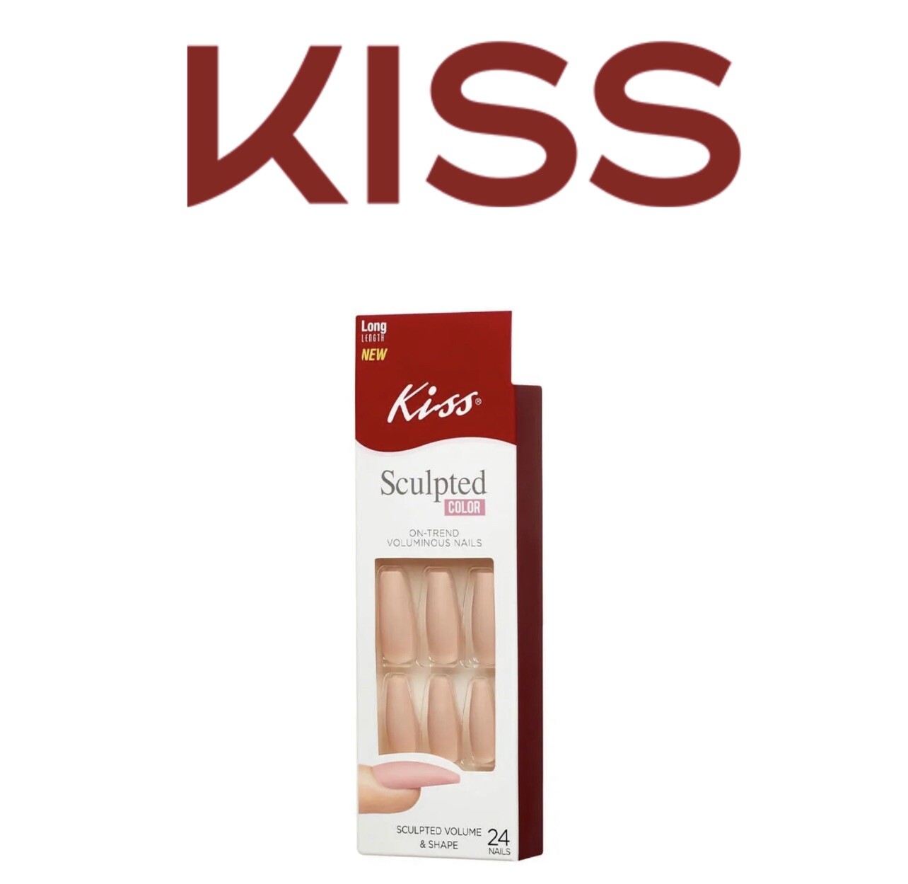 Kiss Sculpted Color Glue On Nails Nude Matte Long Coffin Farewell + FREE gift