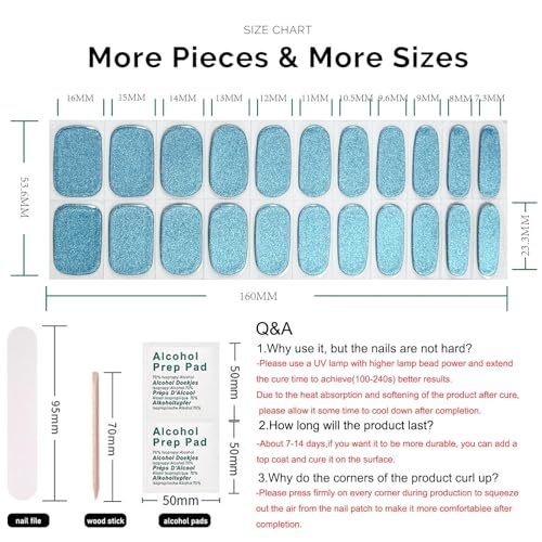 22 PCS Semi Cured Gel Nail Strips (Metallic Laser Blue) – Need UV Light |