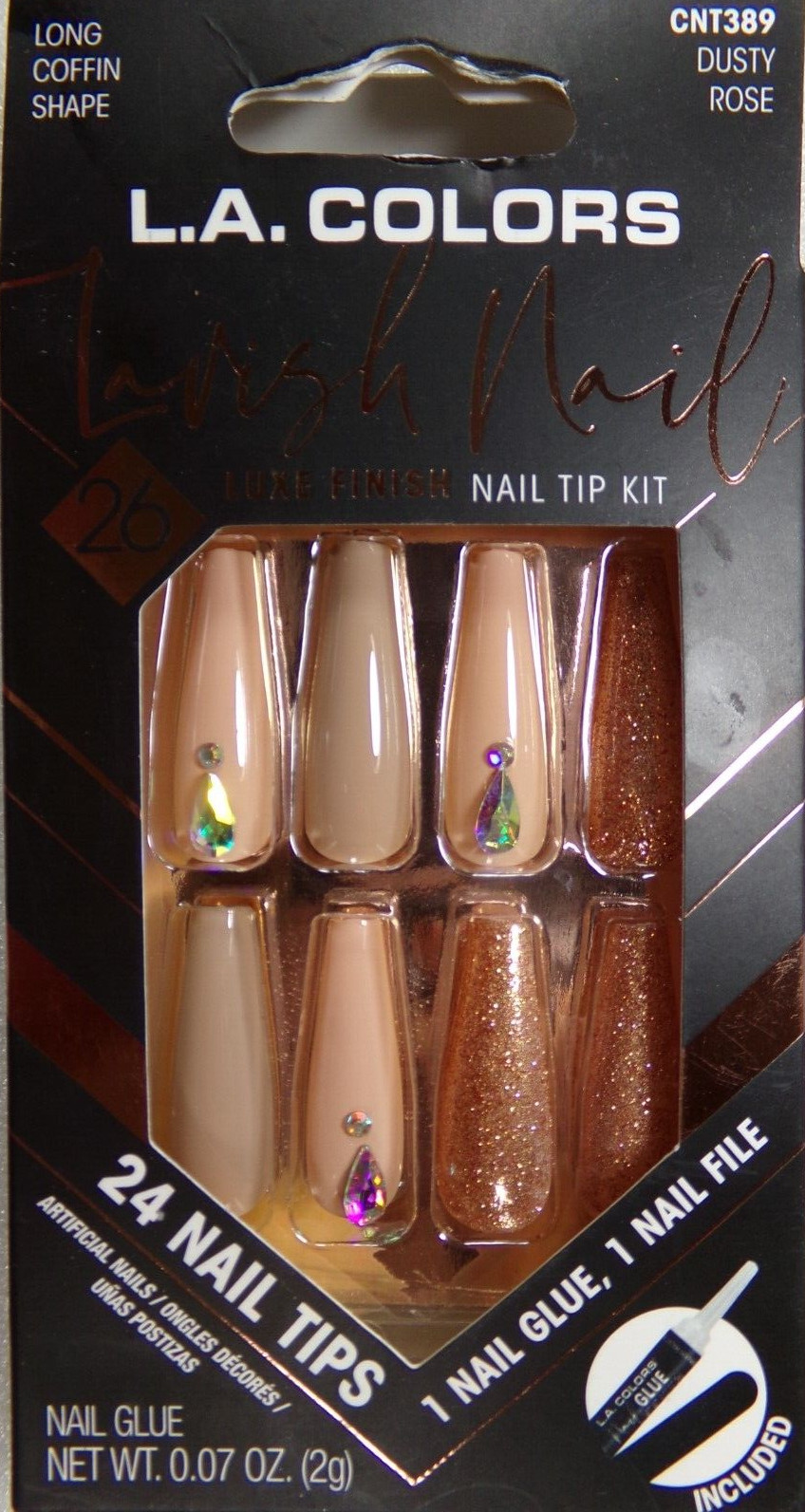 L.A. Colors NAILS GLUE ON Lavish Shiny Copper Rose LONG LENGTH