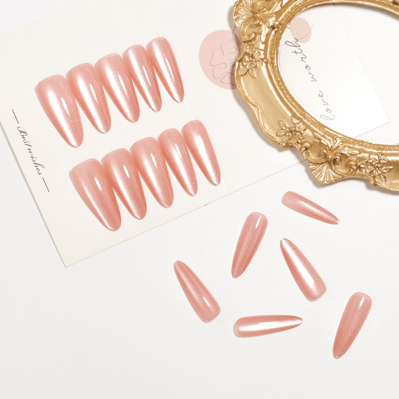 60Pcs Pink Chrome Press on Nails, Long Stiletto Mirror Glossy Shiny Fake Nails