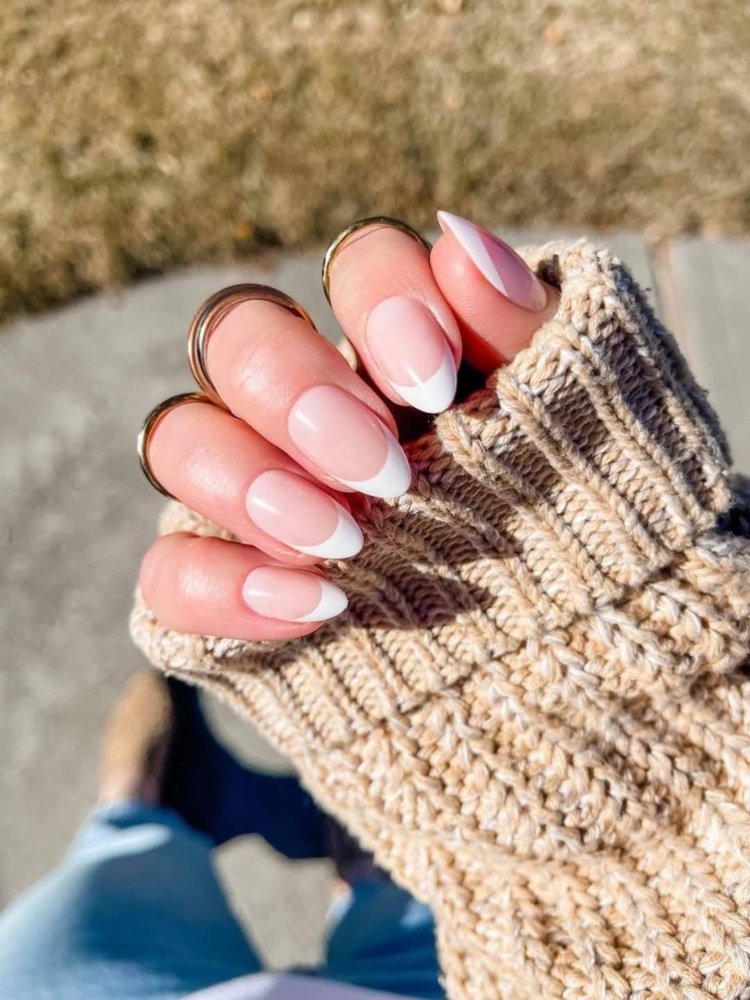RED ASPEN Press On Nails Classic French Tammy Nail Dashes Almond French Manicure