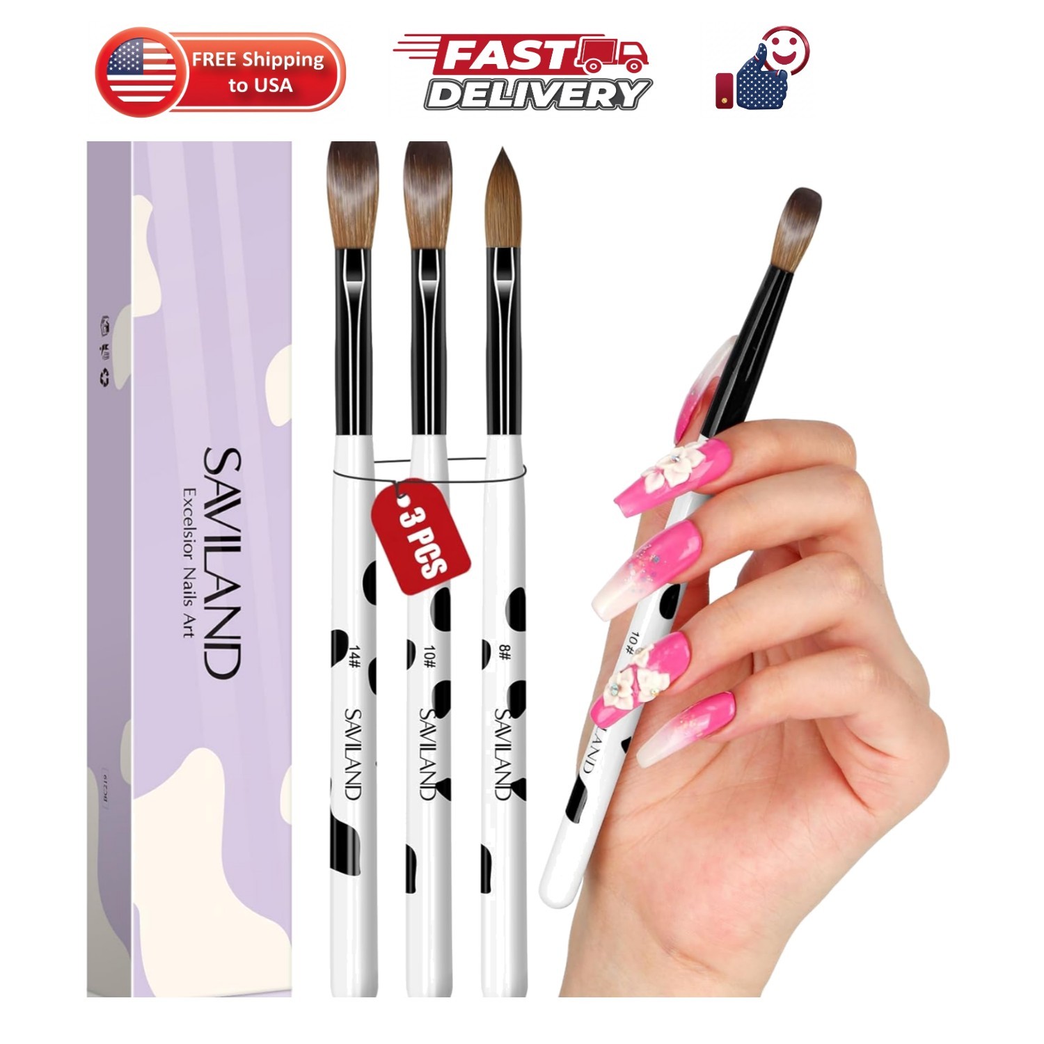 3pcs Acrylic Nail Brush Set, Size 8/10/14 Kolinsky Acrylic Nail Brushes for A…